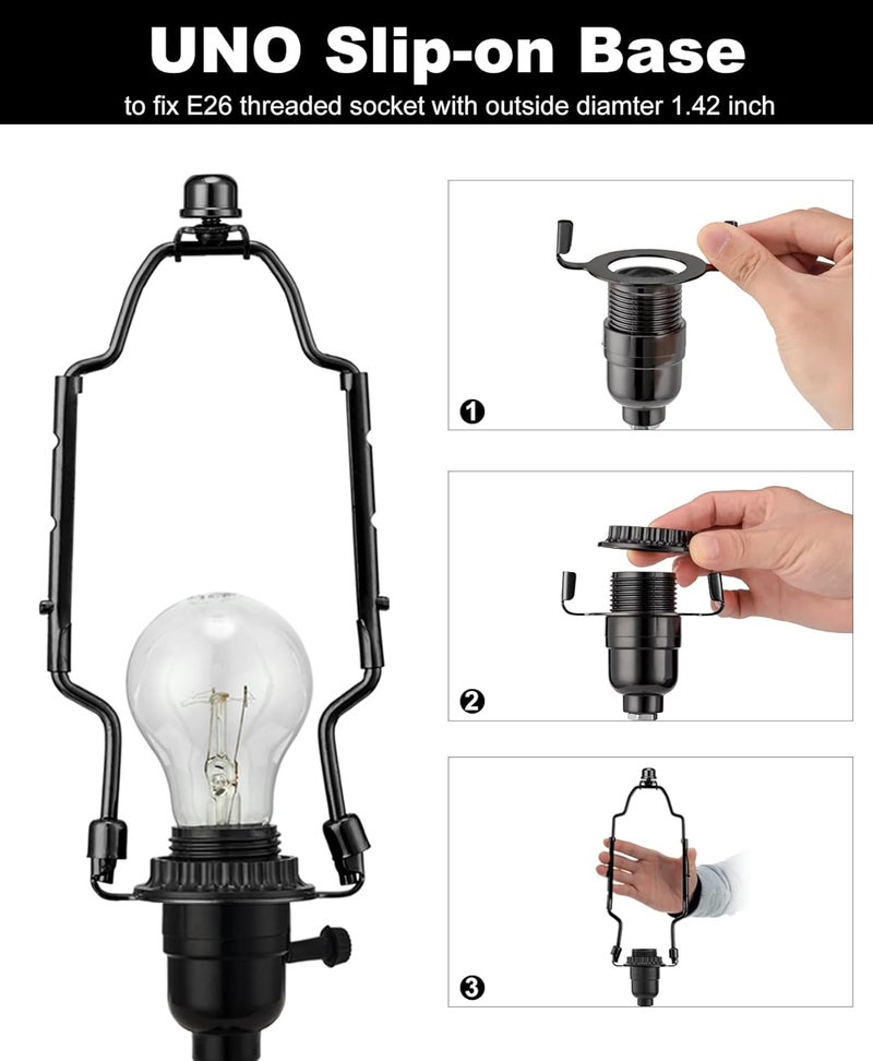 Qc 8 9 10 inch Adjustable Lamp Shade Harp Holder Kit for Table and Floor Lamps, Heavy Duty Lamp Shade Bracket with 3/8 Standard Saddle, E26 Light Base UNO Fitter Adapter and Lamp Finial, Black - Image 5